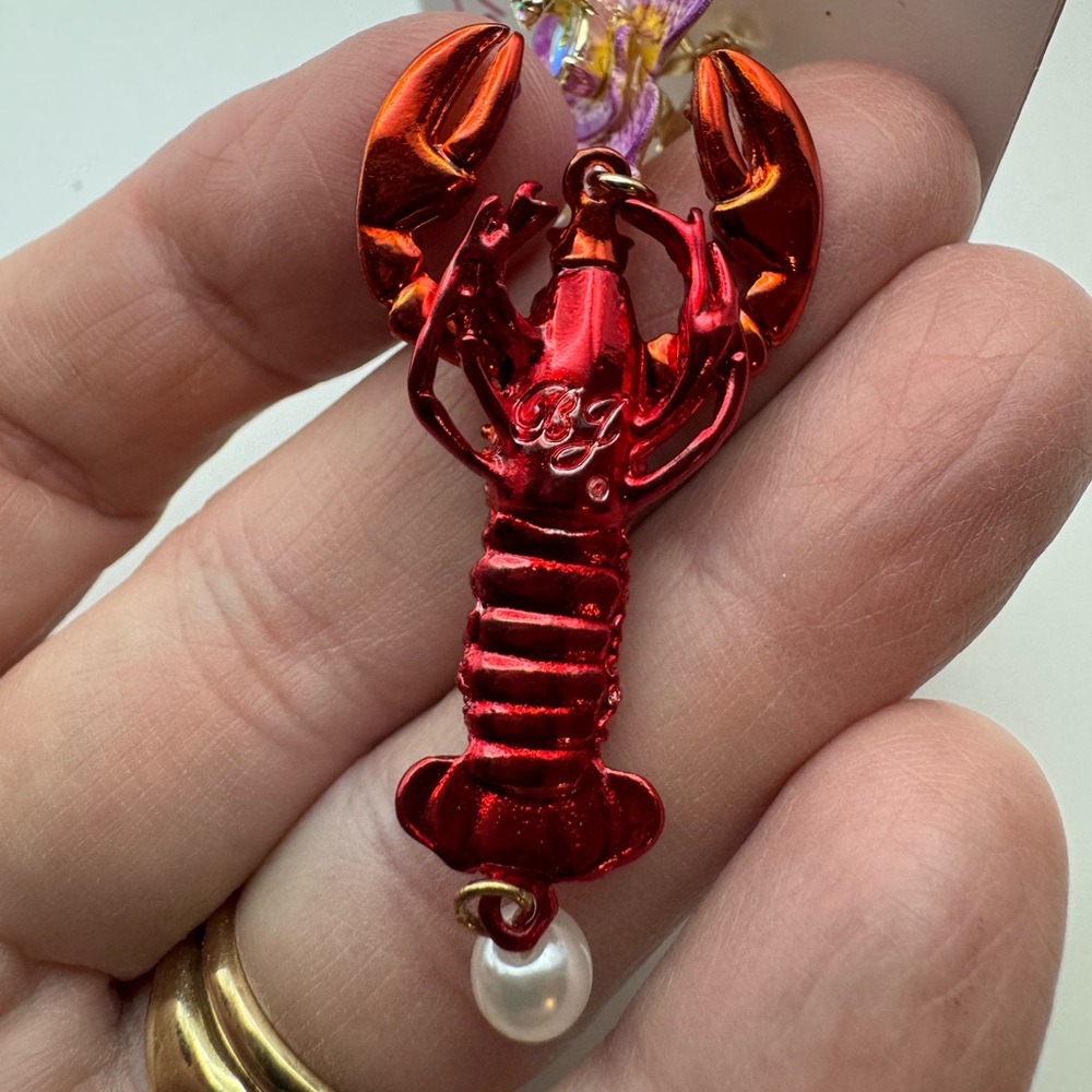 New Betsey Johnson Mermaid Jewels Lobster Orchid Statement Earring Crystal - Picture 9 of 11